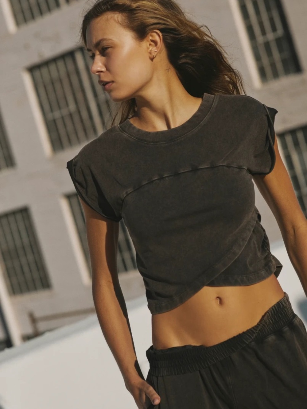 Free people movement Washed Black Cropped hot shot top